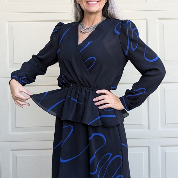 vintage SHEER PEPLUM DRESS 1970's 1980's S M - Picture 5 of 8